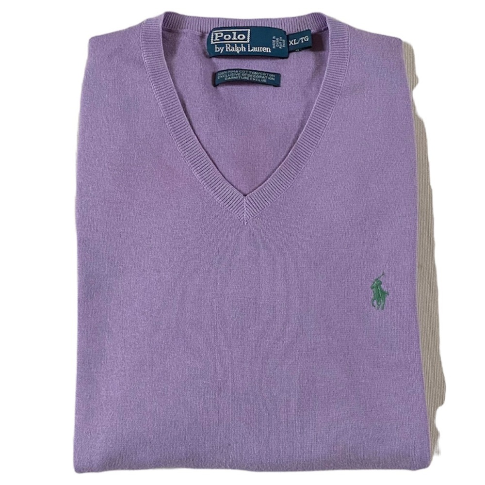 POLO RALPH LAUREN PIMA V-NECK SWEATER LAVENDER SIZE XL